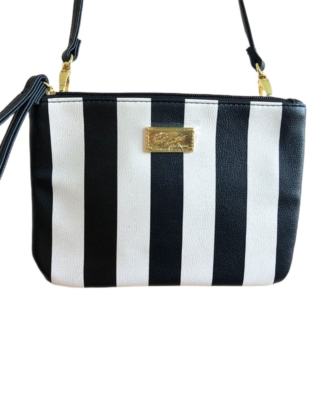 Betsey Johnson black white stripe crossbody wristlet